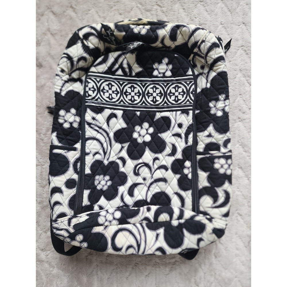Vera Bradley Night and Day Quilted Cotton Laptop Backpack Black White Floral